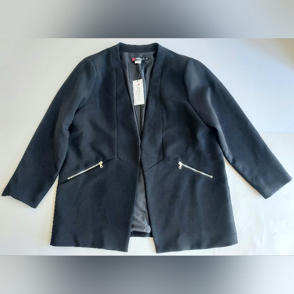 NWT Gabrielle By Molly Bracken Black Open Front W/2 Zip Pockets Blazer Size 52 - Picture 1 of 11